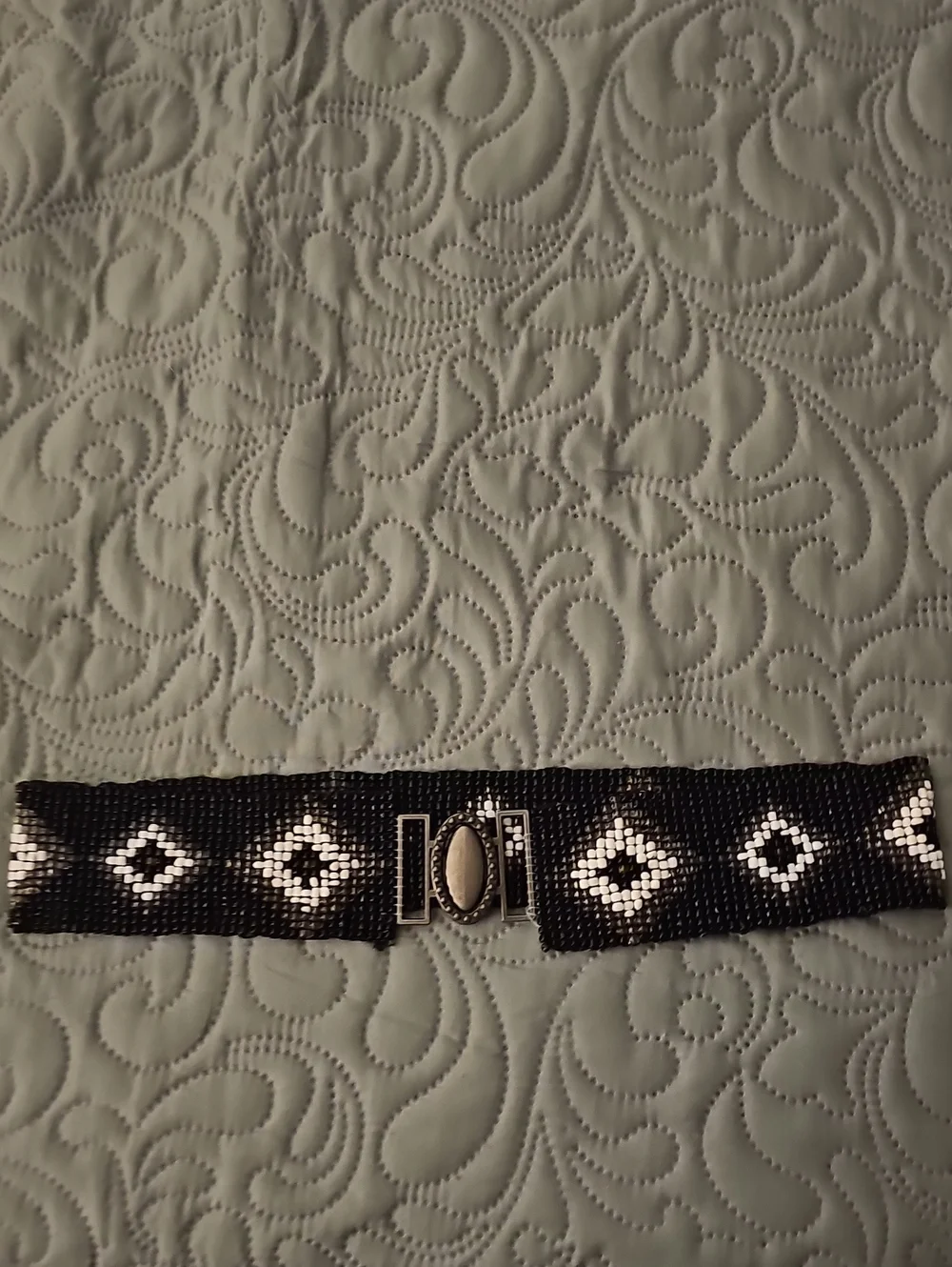 Black and White Beaded Stretch Belt - Women Accessories